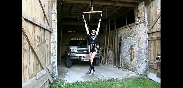  Tied up girl gets dirty outdoors
